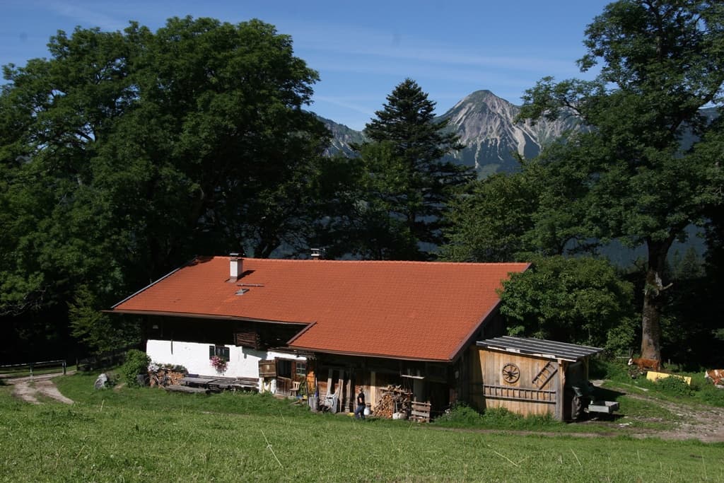 Chiemhauser Alm mit Geigelstein im Hintergrund